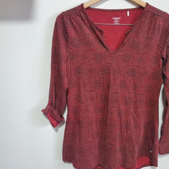 TOAD & AND CO Tamaya Tunic Top Shirt Organic Cotton Roll Tab Red Women's Small - Picture 6 of 12